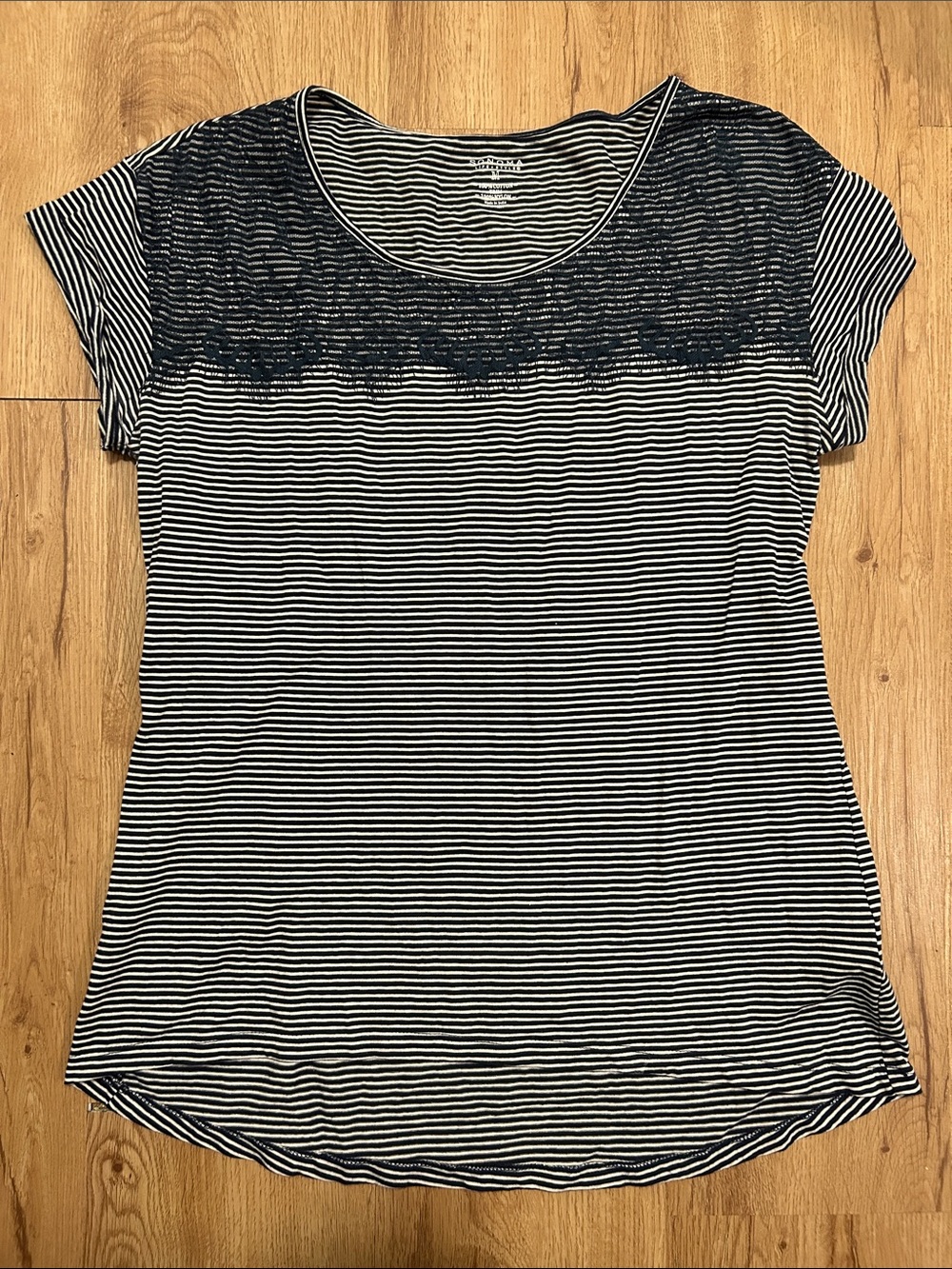Sonoma Medium Striped Scoop Neck Top with Lace